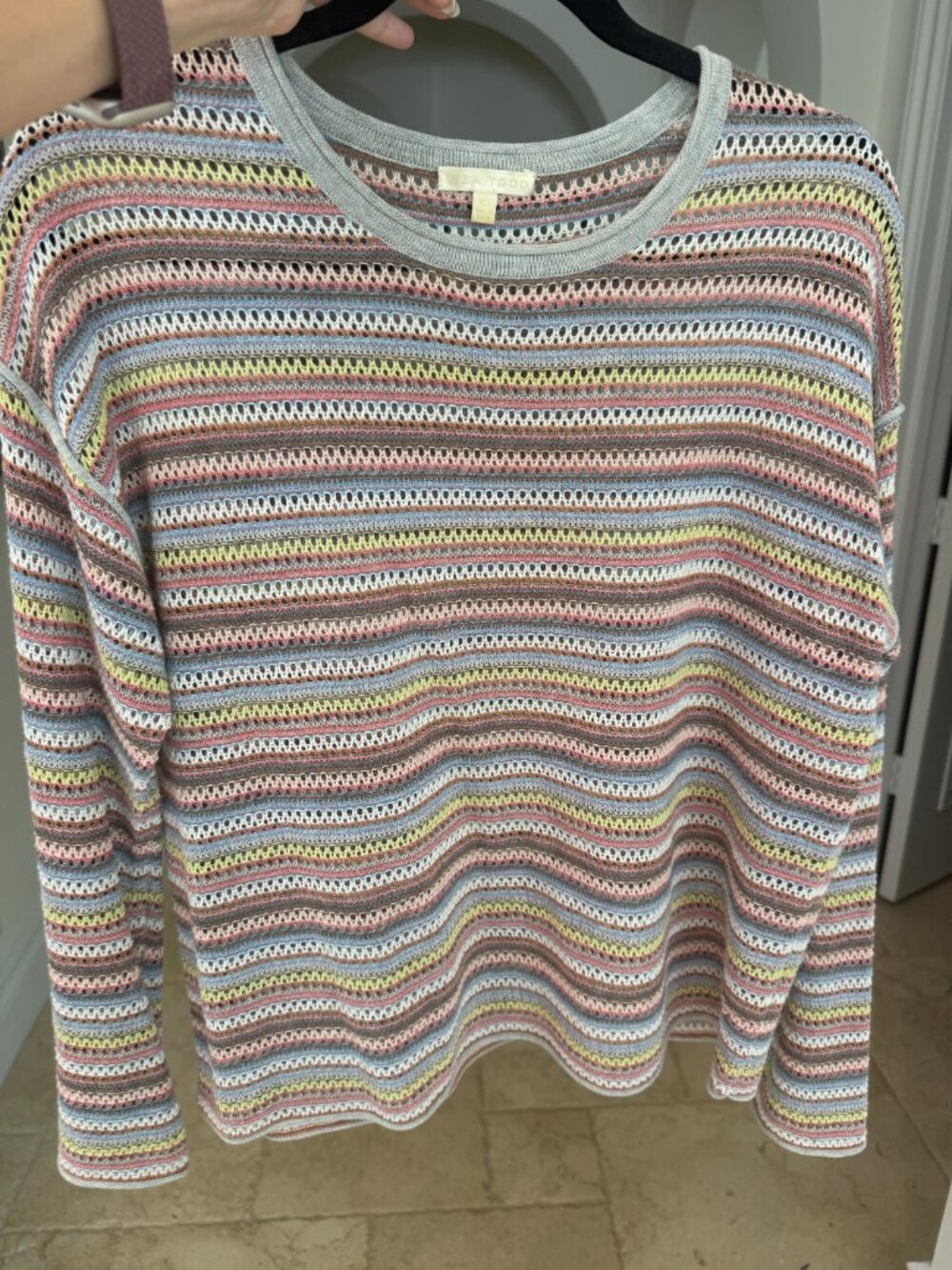 Lisa Todd Stripe Out Crewneck Open Stitch Sweater Women’s XS EUC